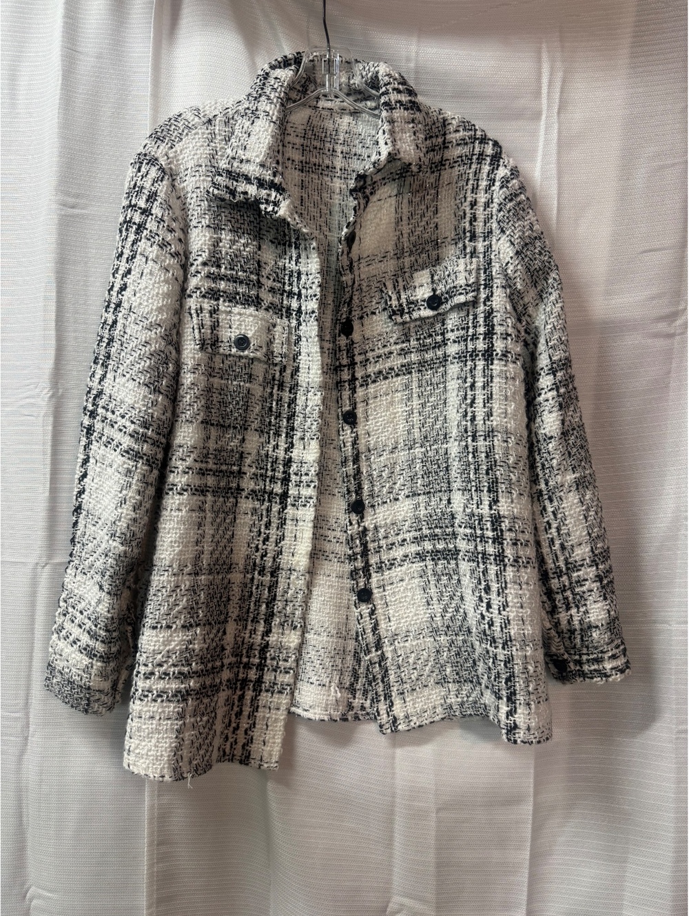 Women's XL Black and White Plaid Polyester Jacket